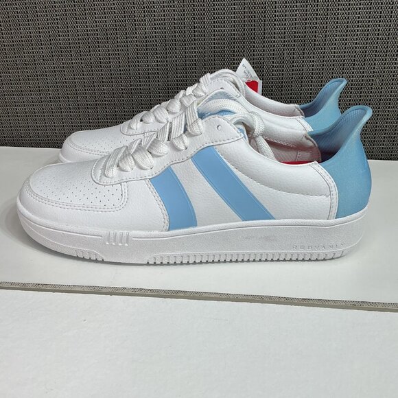 Redvanly Women's Size 9.5 White & Blue Vegan Leather Sneakers - Picture 1 of 7